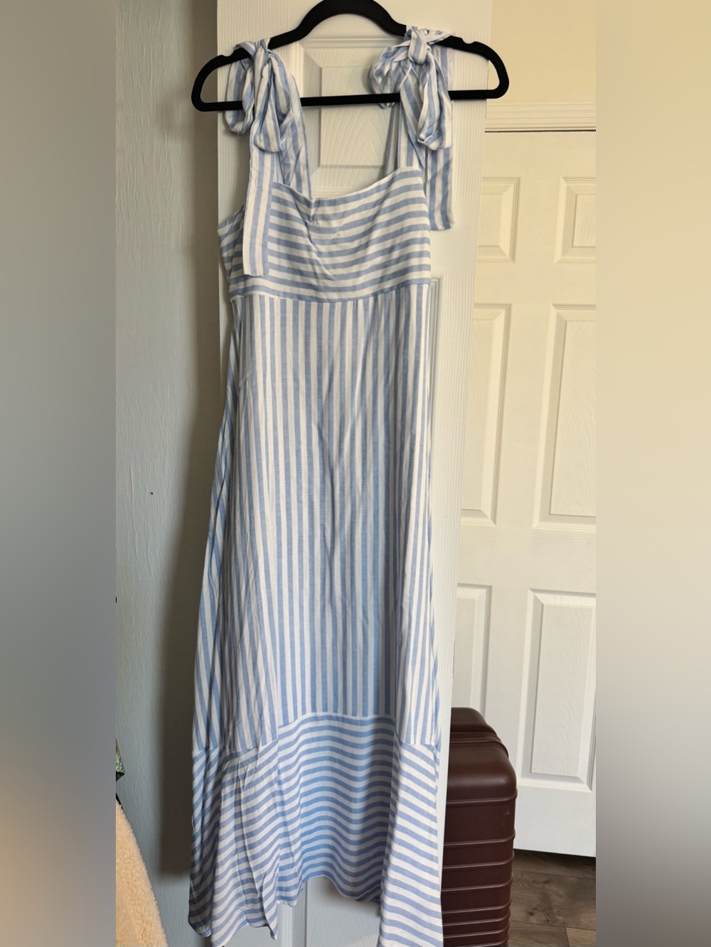 Blu Pepper Blue and White Striped Tie-Shoulder Maxi Dress